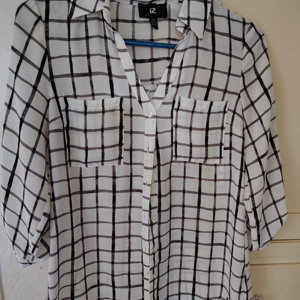 Iz Byer Black and White Checkered Blouse